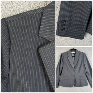 Tahari Arthur S Levine Blazer Womens 10 Stripe Gray Jacket Career Two Button
